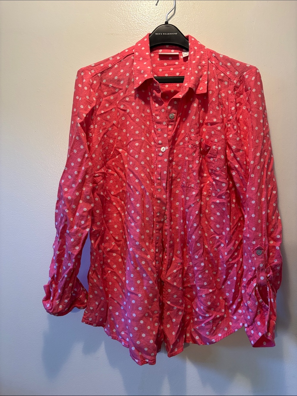 Susan Graver Pink Polka Dot Button-Down Shirt